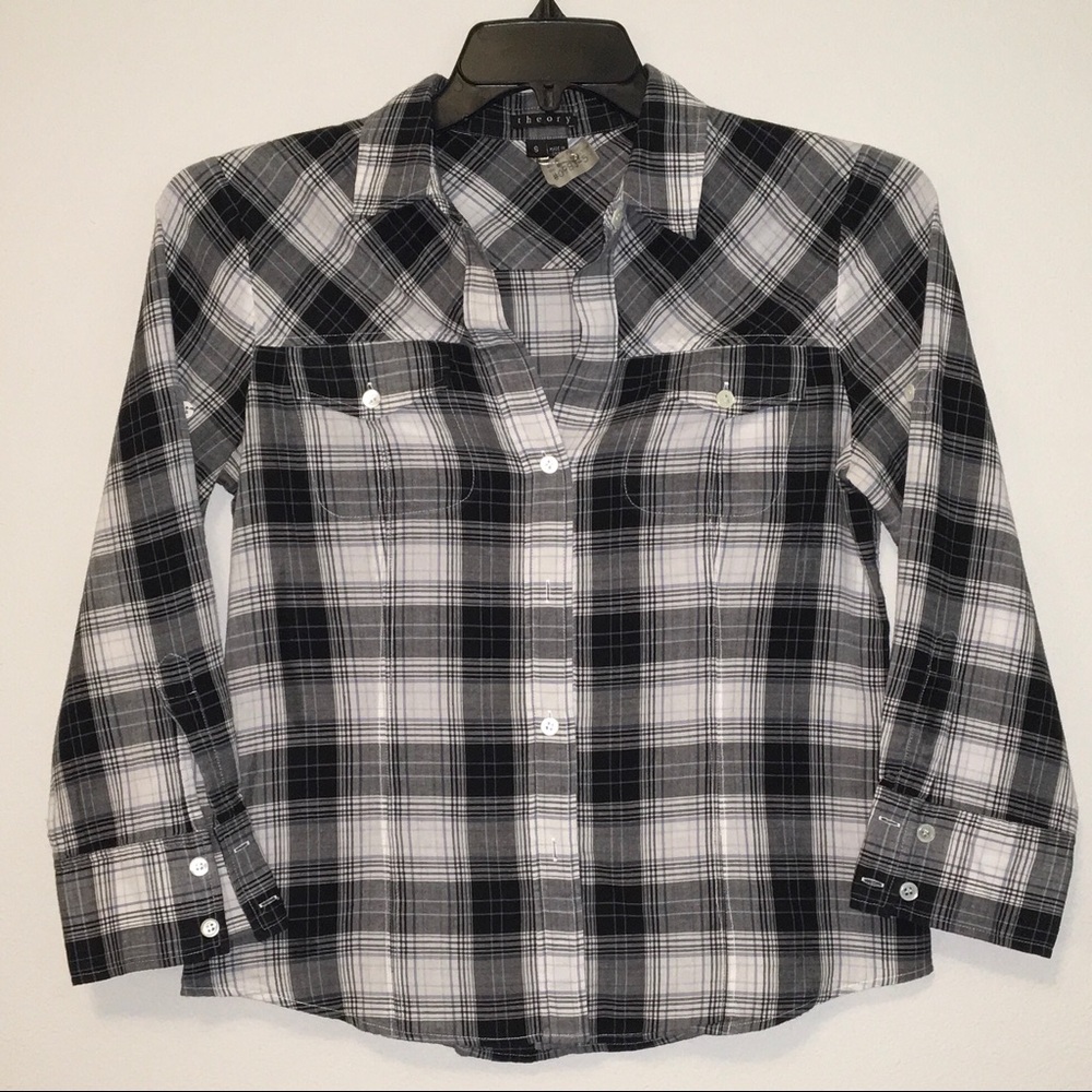 Theory black & white button down lightweight